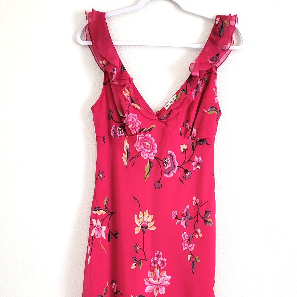 Studio Soleil Red Ruffled Sundress Low cut front and back  Size L  EUC
